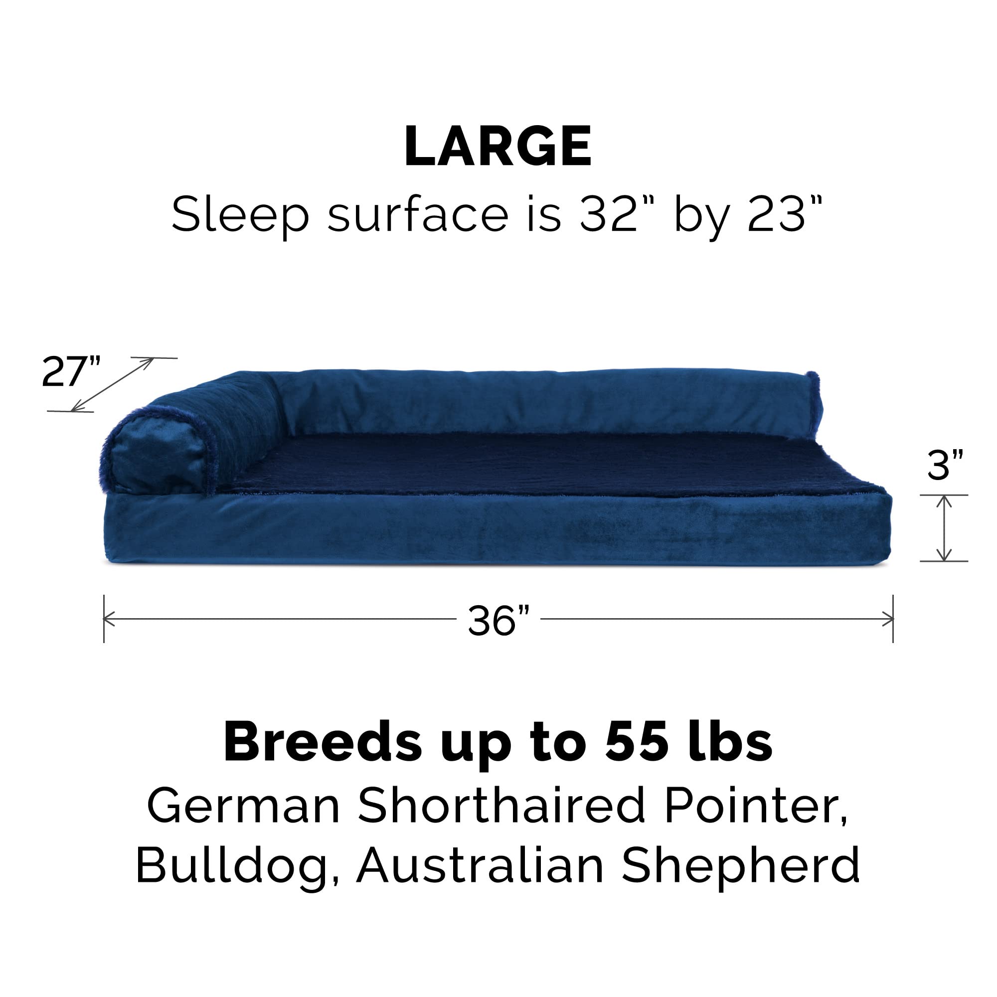 FurHaven Pet Dog Bed Cover | Plush Faux Fur & Velvet L Shaped Chaise Lounge Living Room Corner Couch Pet Bed Replacement Cover for Dogs & Cats, Deep Sapphire, Large - Image 3