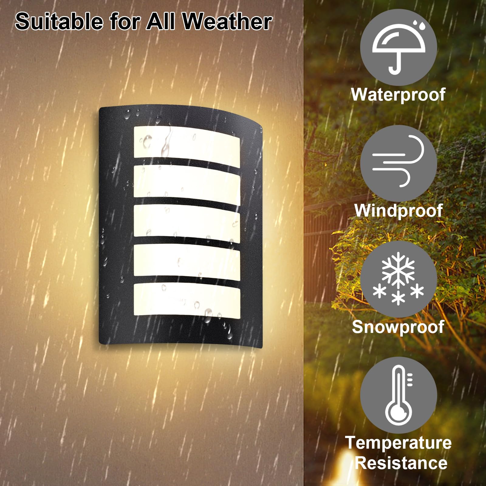 Wondlumi Outdoor Wall Lights IP44 Waterproof Outside Light Mains Powered 240V Curved Wall Lamp Matte Black for Porch Front Door - Image 2