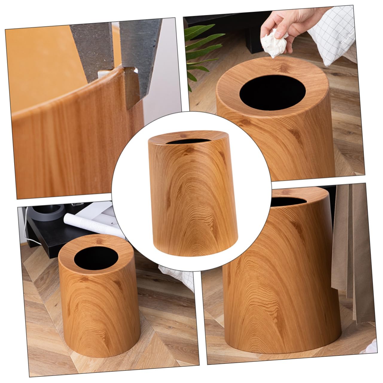 MAGICLULU Wood Texture Ash-bin Simple Design Trash Can Hidden Lidless Waste Container for Home