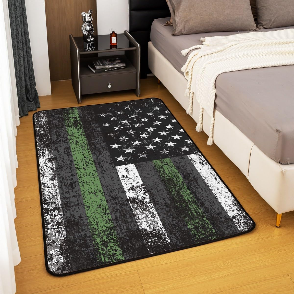 Feelyou American Flag Area Rug 5x7 Kids Black Green White Star Stripe Flag Living Room Rugs for Bedroom Boys Girls Teens Retro US Flag Decorative Carpet Rug Non-Slip Vintage Indoor Floor Mat
