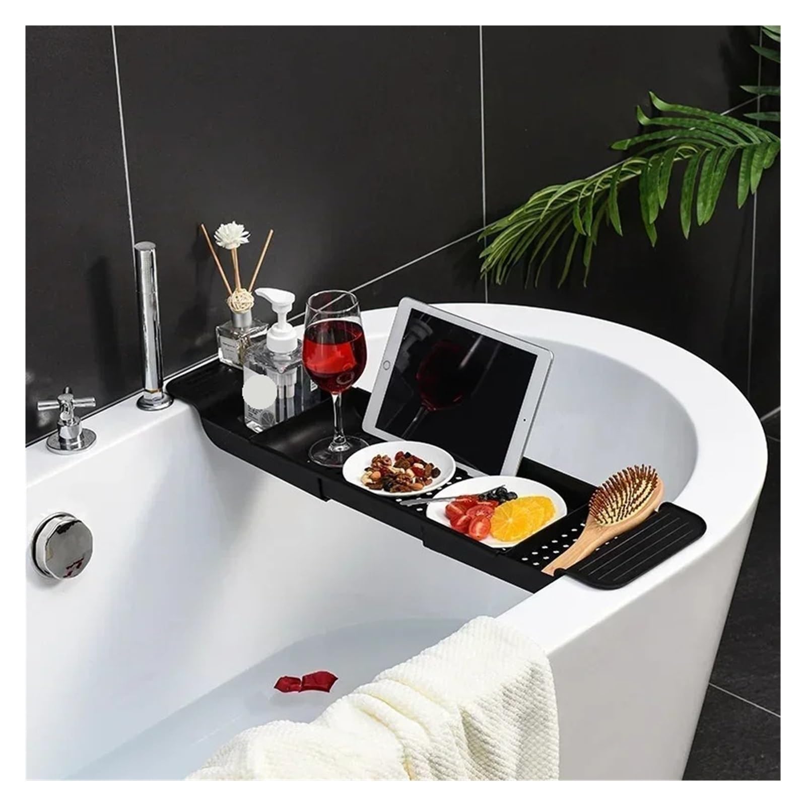 Bandeja de bambú expandible para bañera con soporte para toallas y soporte para libros, perfecta para el hogar y el baño, estante de ducha ajustable, accesorio de almacenamiento