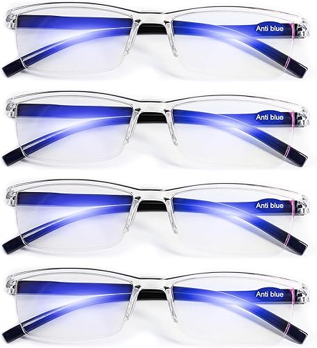 WEMOOTANTS 4 pares de anteojos de lectura transparentes, 2.5 para hombre, ligeros con bloqueo de luz azul, lectores 1.00 1.25 1.50 1.75 2.00 2.25