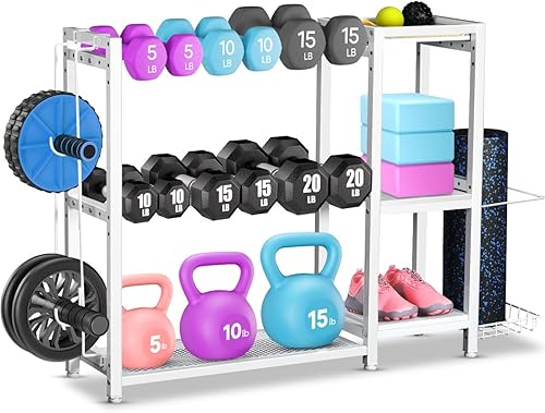 Miniatura 9 de 3-Tier Dumbbell Rack Stand Only - Adjustable Weight Rack for Home Gym, Heavy-Duty Weight Stand for Dumbbells Kettlebells Foam Roller Yoga Mats,