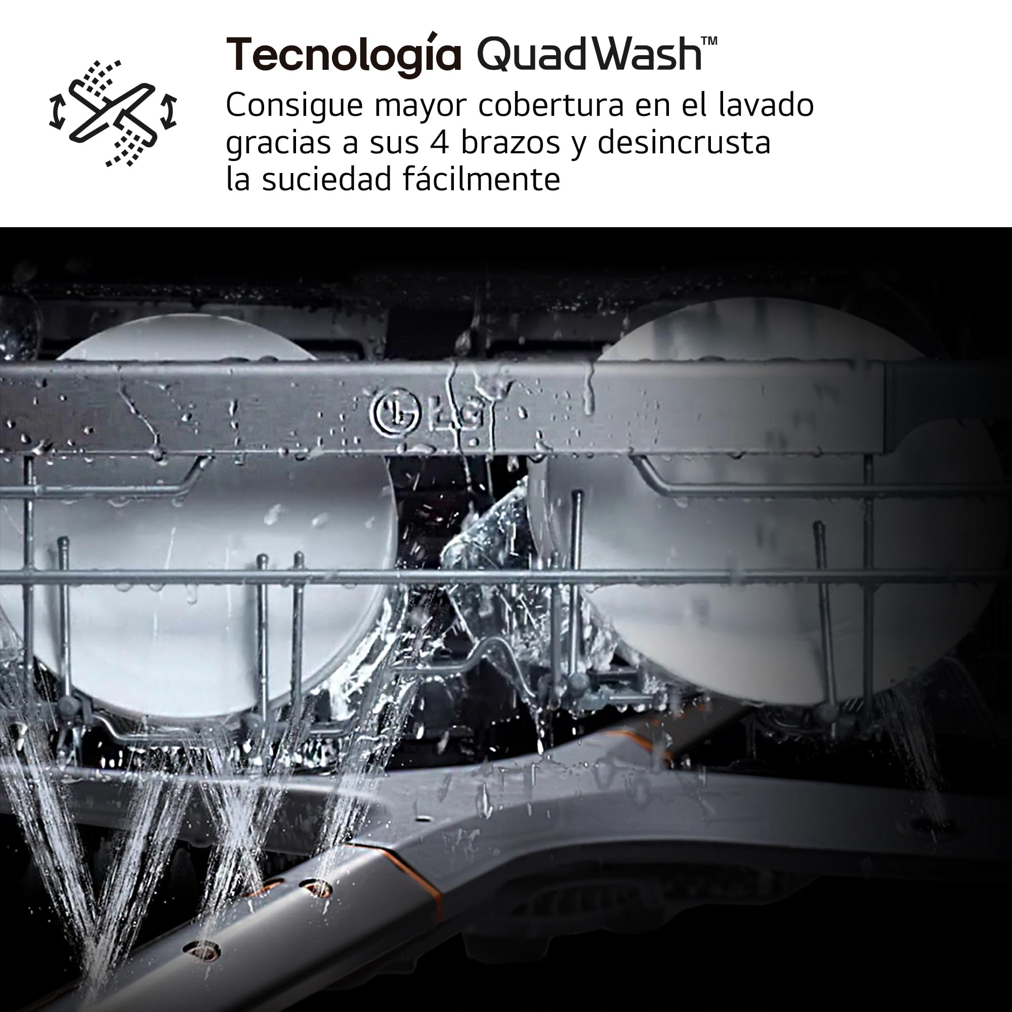 LG DF375HWS - Lavavajillas QuadWash Steam, Sistema EasyRack, Bandeja para Cubiertos, Wi-Fi ThinQ, TrueSteam, Apertura Automática, 14L, Eficiencia A, Blanco Marfil