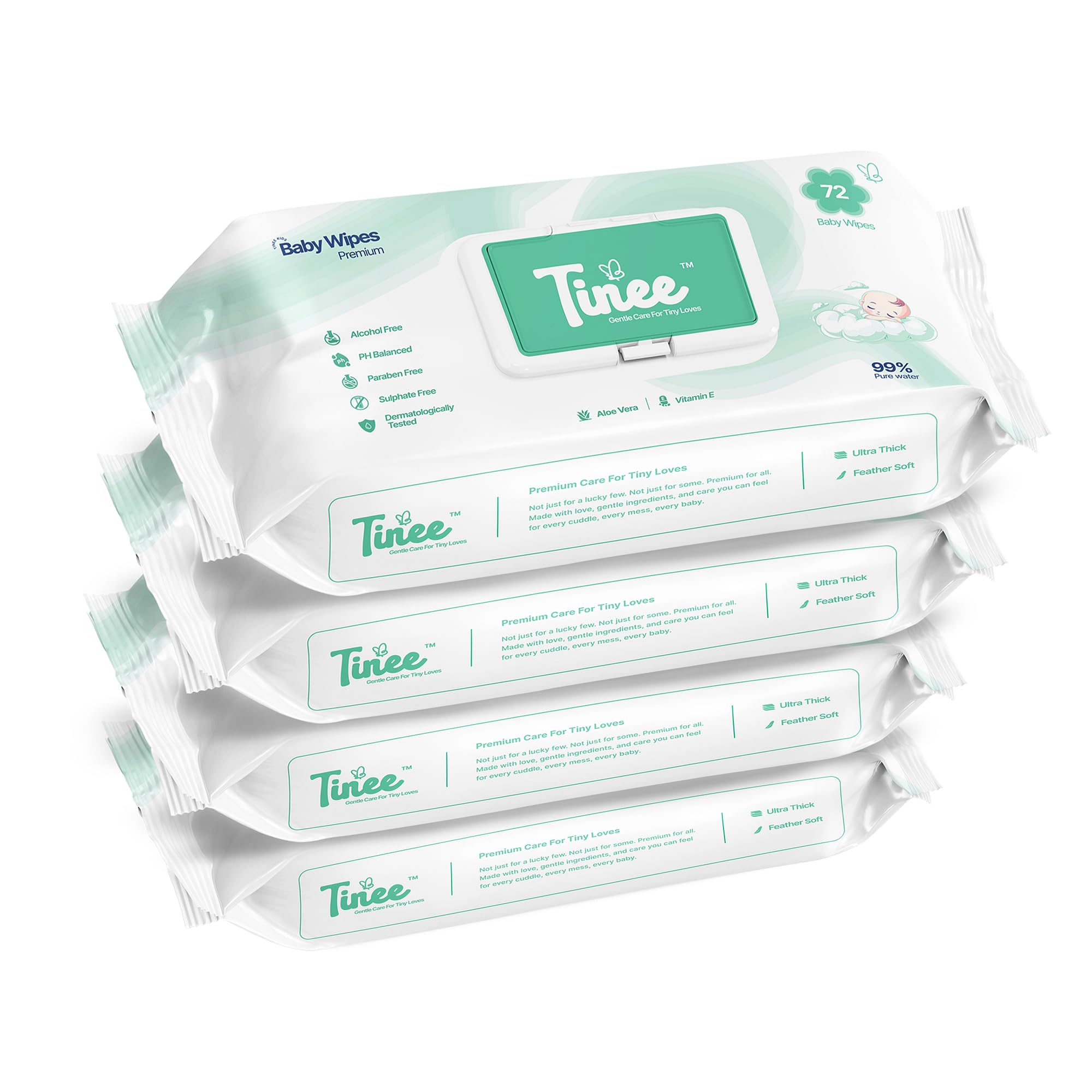 Tinee Baby Wet Wipes with Lid | 72 Wipes x Pack of 4 | Total 288 Wipes | Aloe Vera & Vitamin E | Paraben Free | pH Balanced | Moist Baby Cleaning Wipes | Resealable Lid Pack | Disposable Baby Wipes-image-16