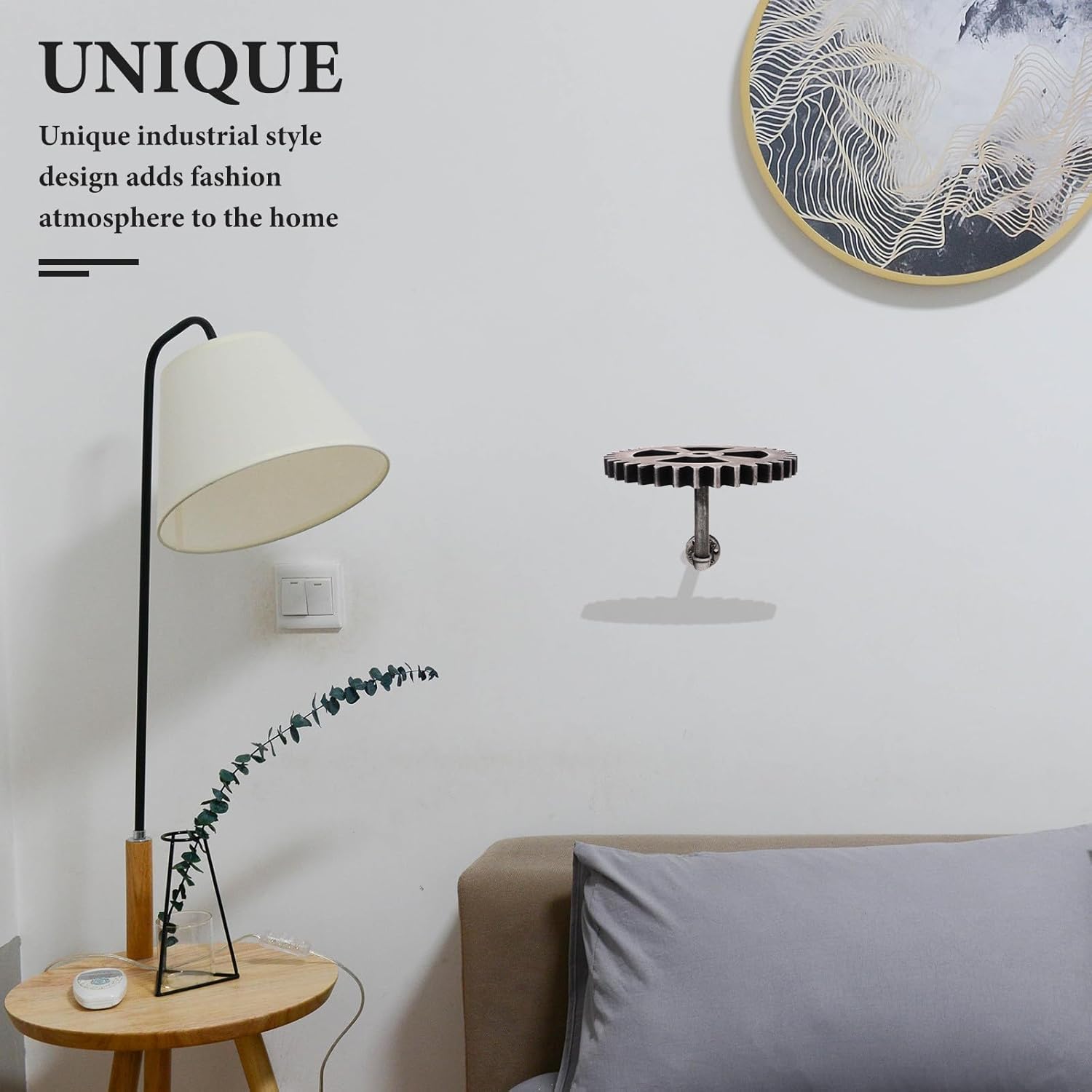 VOSAREA Industrial Wall Floating Shelf Gear Bracket Vintage Wall Display Shelf Bathroom and Bedroom Storage Industrial Style Design