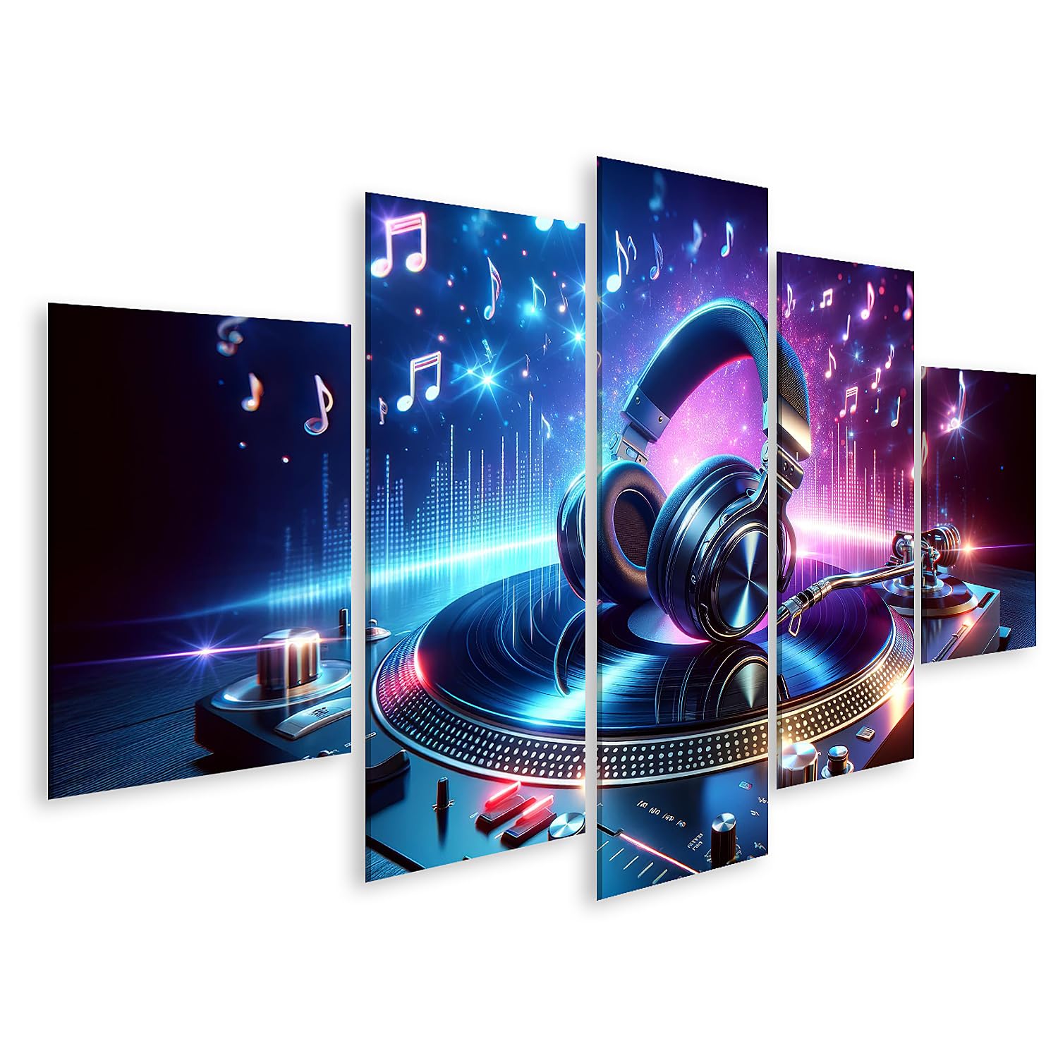 islandburner Cuadro sobre lienzo para habitación infantil juvenil música viva en la mesa de DJ con auriculares Imágenes murales Póster