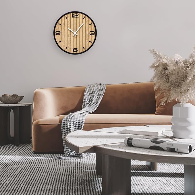 Reloj de Pared Redondo de 12 Pulgadas Analógico Silencioso de Madera miniatura 7