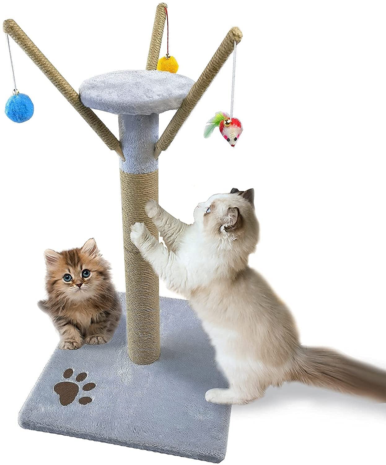 Griffoir chaton anti-basculement avec corde sisal et balle de jeu