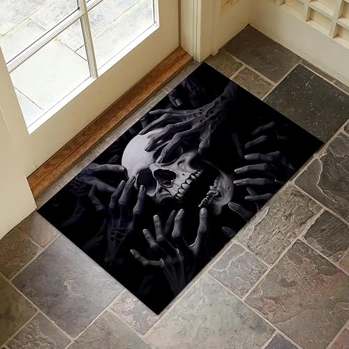 Miniatura 7 de Tapete de interior con patrón de calavera gótica para entrada, 17 x 29.5 pulgadas, tapete de calavera oscura para decoración del hogar, tapete