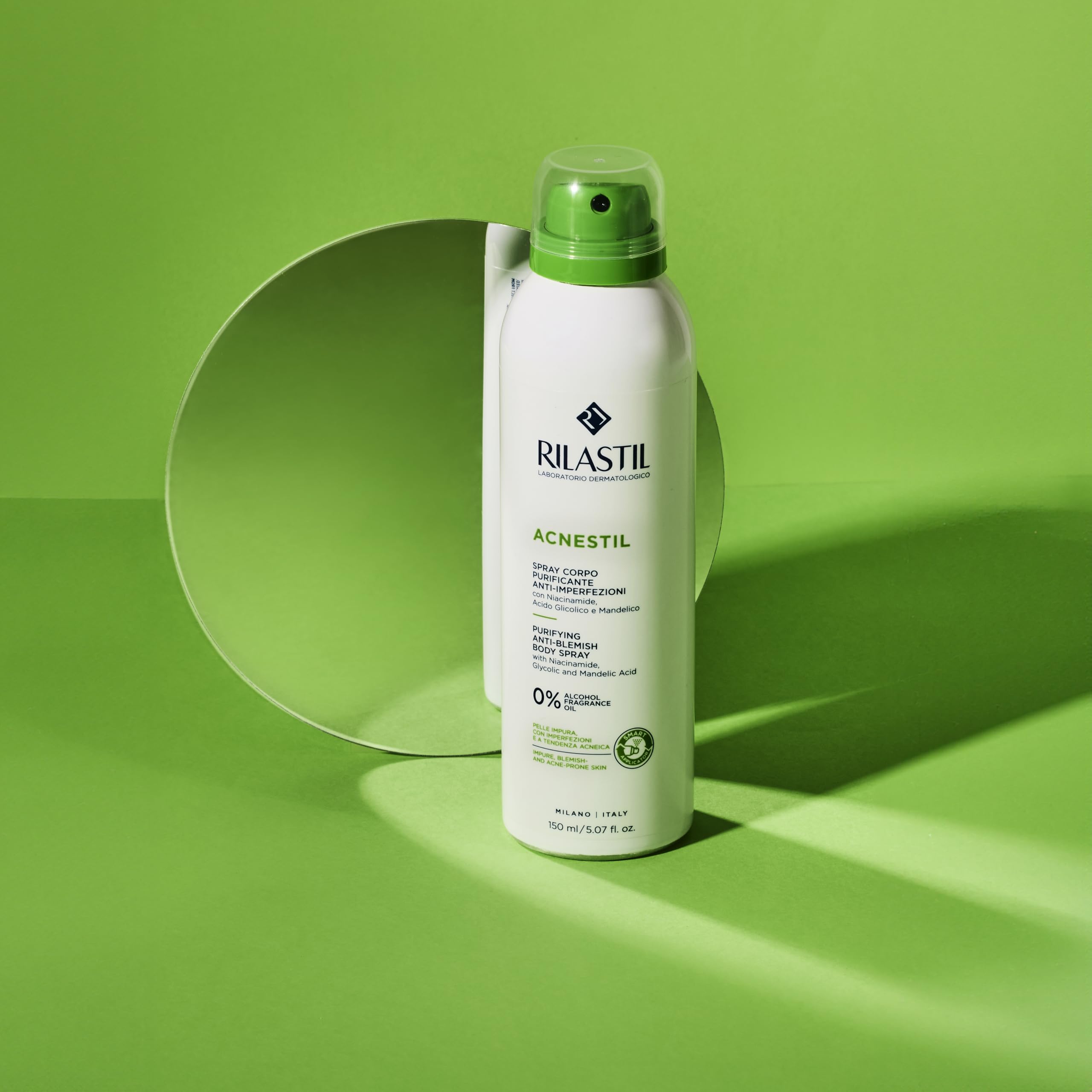 Rilastil Acnestil Spray Corpo Purificante e Anti-imperfezioni, Sebonormalizzante, Lenitivo con Niacinamide, Acido Glicolico e Acido Mandelico, 150 ml