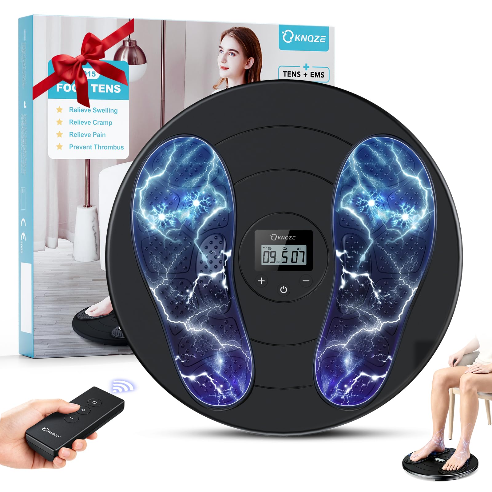 KNQZE Foot Massager for Neuropathy, TENS + EMS Foot Stimulator for Circulation, 10 Modes + 20 Intensities, Wireless Remote, Neuropathy Pain Relief for Feet, Plantar Fasciitis, Gifts for Mom & Dad