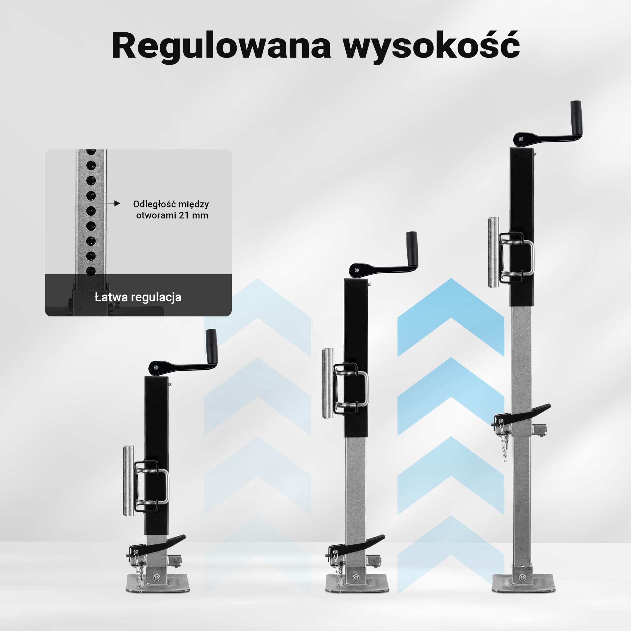 Wiltec Podpora o nośności do 900 kg z korbą górną do regulacji wysokości i bocznym uchwytem obrotowym, postojowa do przyczepy kempingowej