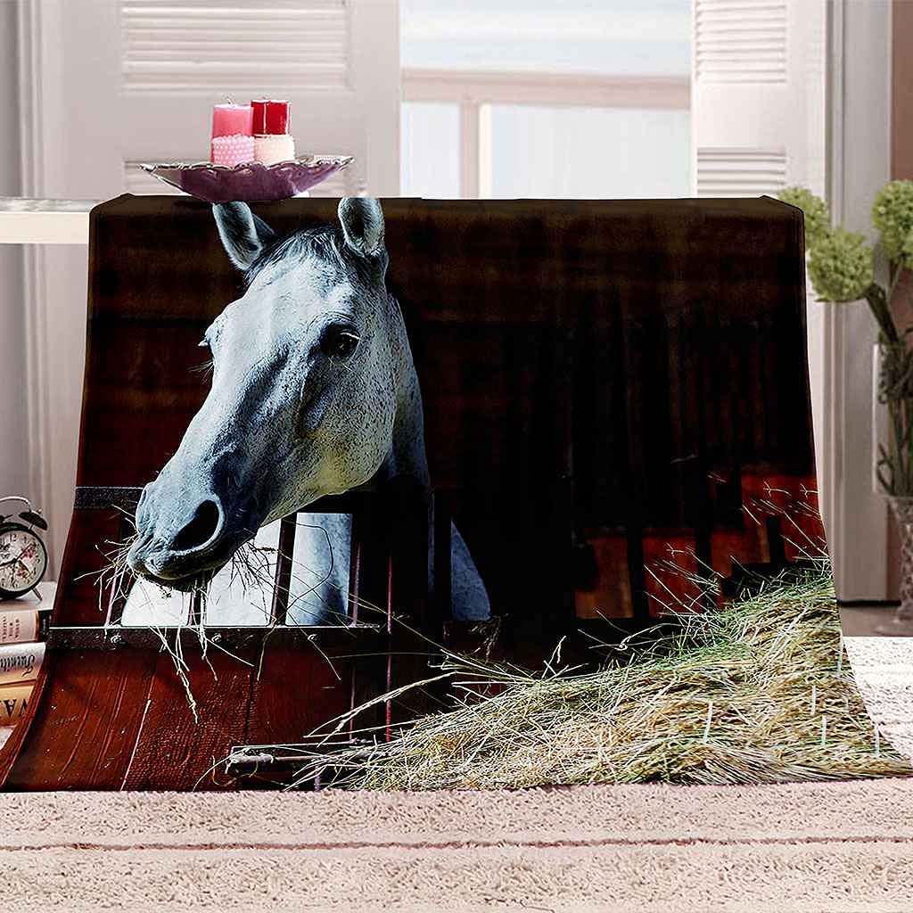 Couverture cheval blanc 3D pour réchauffer vos soirées cocooning et décorer le salon 150x200cm