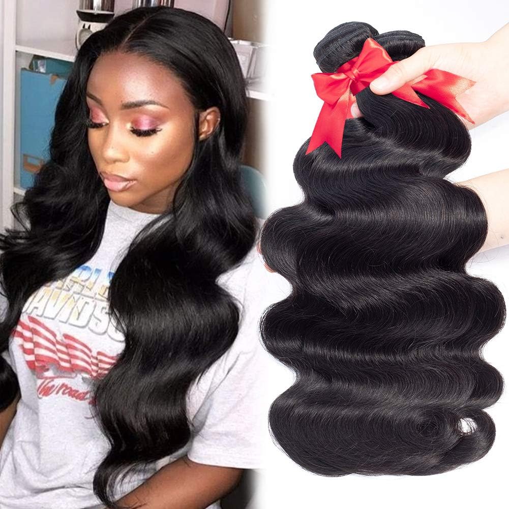 Hermosa Brazilian Hair 3 Bundles (10 12 14inch) Body Wave Human Hair 100% Unprocessed Virgin Hair Weave Black Color