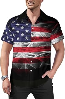 American Flag Mens Shirts Hawaiian Short Sleeved Cuban Collar Graphic Tees Tops