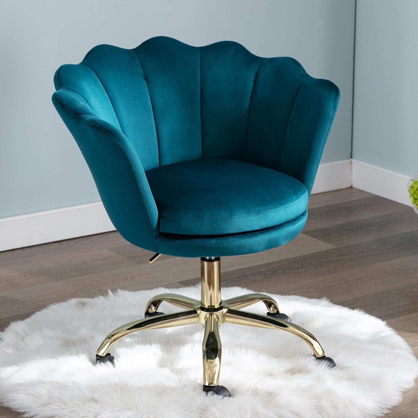 Ya-Home Office Chair Modern Swivel Velvet Home Desk Chair with Adjustable Height for Home Office/Bedroom, Teal