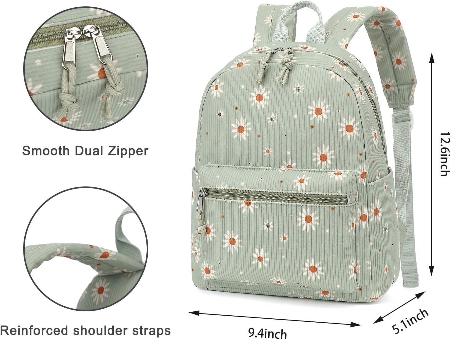 Corduroy Womens Mini Backpack Girls Small Backpack Purse Fashion Casual Daypack School Bookbag (Daisy Green) - Image 5