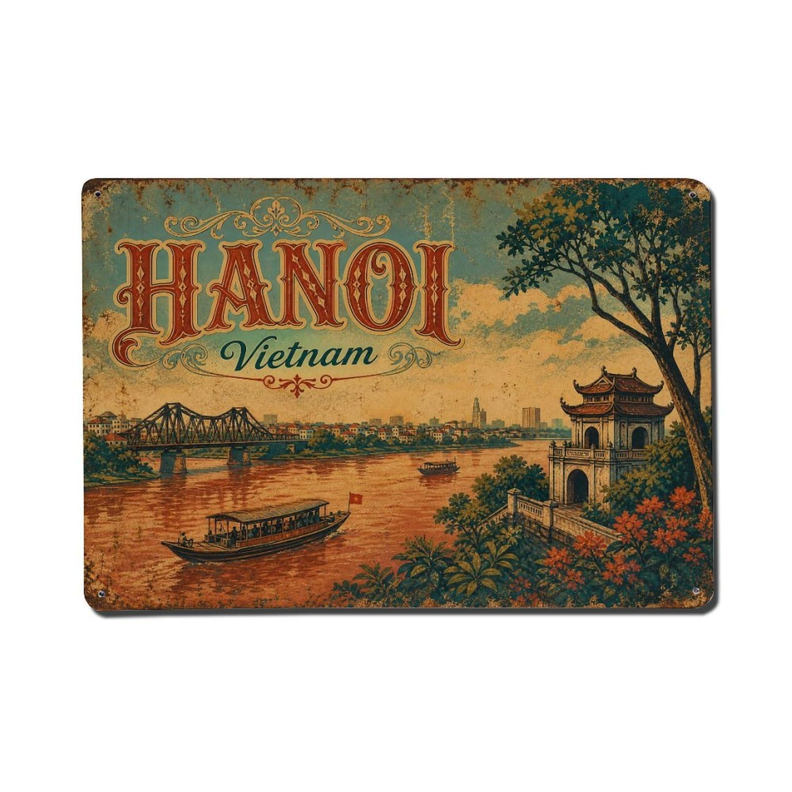 Huiyhb 8X12inch(20X30cm) Vintage Travel Hanoi Vietnam River Metal Tin Sign