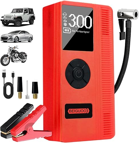 Actualizado Arrancador con compresor de aire, arrancador de batería de coche (8L de gasolina6L diesel), arrancador de batería portátil de 12 V con