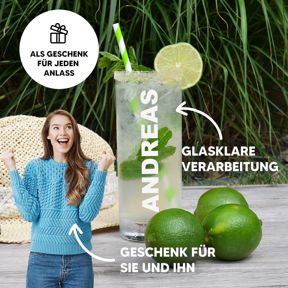 polar-effekt Wasser Trinkgläser 6er-Set 485 ml mit Gravur - personalisierte Wassergläser - spülmaschinenfeste Gläser für Cocktails, Wasser und Saft