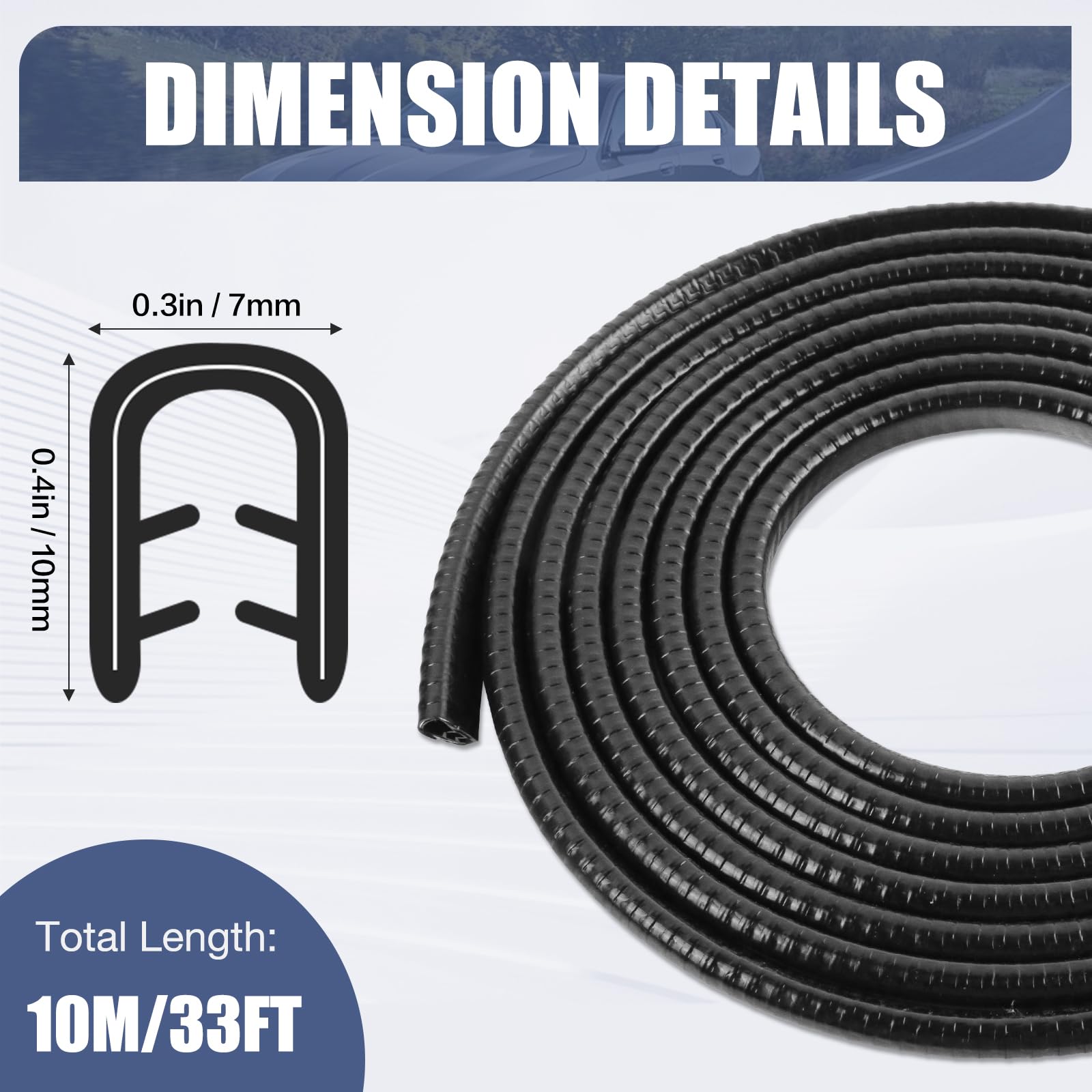 Protectores de Borde de Puerta de Coche 10M U Forma Coche Puerta Sello Protección de Borde Anti ChoquesApto para Coches, Camiones, SUV, ATV, UTV (Negro) (Negro, 10M)
