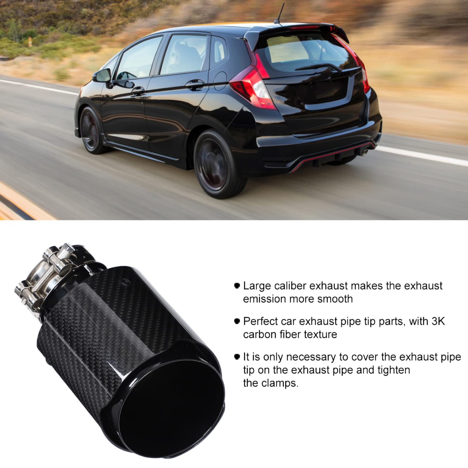 Punta de escape universal de acero inoxidable, 63-101mm Punta de escape universal de acero inoxidable, fibra de carbono brillante Coche Tubo de escape recto Punta trasera Cola Garganta