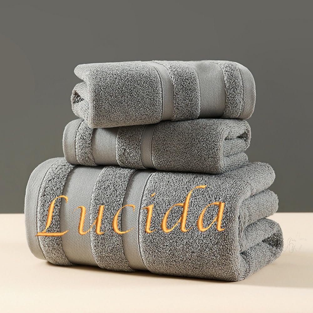 Hdlove Gray Personalised Towel With Name, Custom Embroidered Namelogo Hand Towel, Face Cloth, Towel Sheet, Beach Swimming Towel For Home, Hotel, Spa, Club, Sauna, Beauty Salon(,Bath Sheet: 70X140cm)