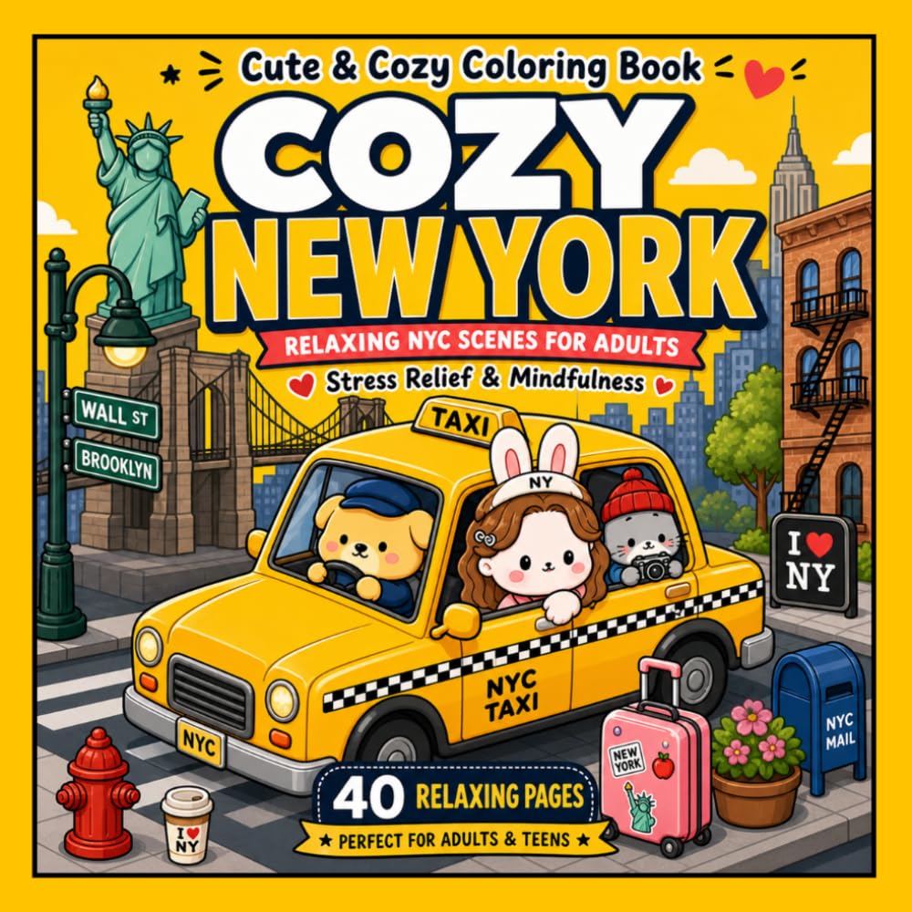 Cozy New York Coloring Book: Cute NYC Scenes for Relaxation, Stress Relief & Mindfulness for Adults & Teens (Coloring Book for Adult & Teen)