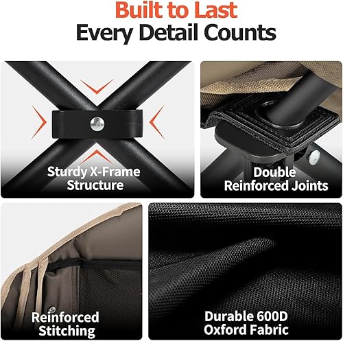 Miniatura 6 de Overmont Silla de campamento extragrande XL para adultos, soporte de 450 libras, silla plegable acolchada resistente con bolsillo lateral, bolsa de