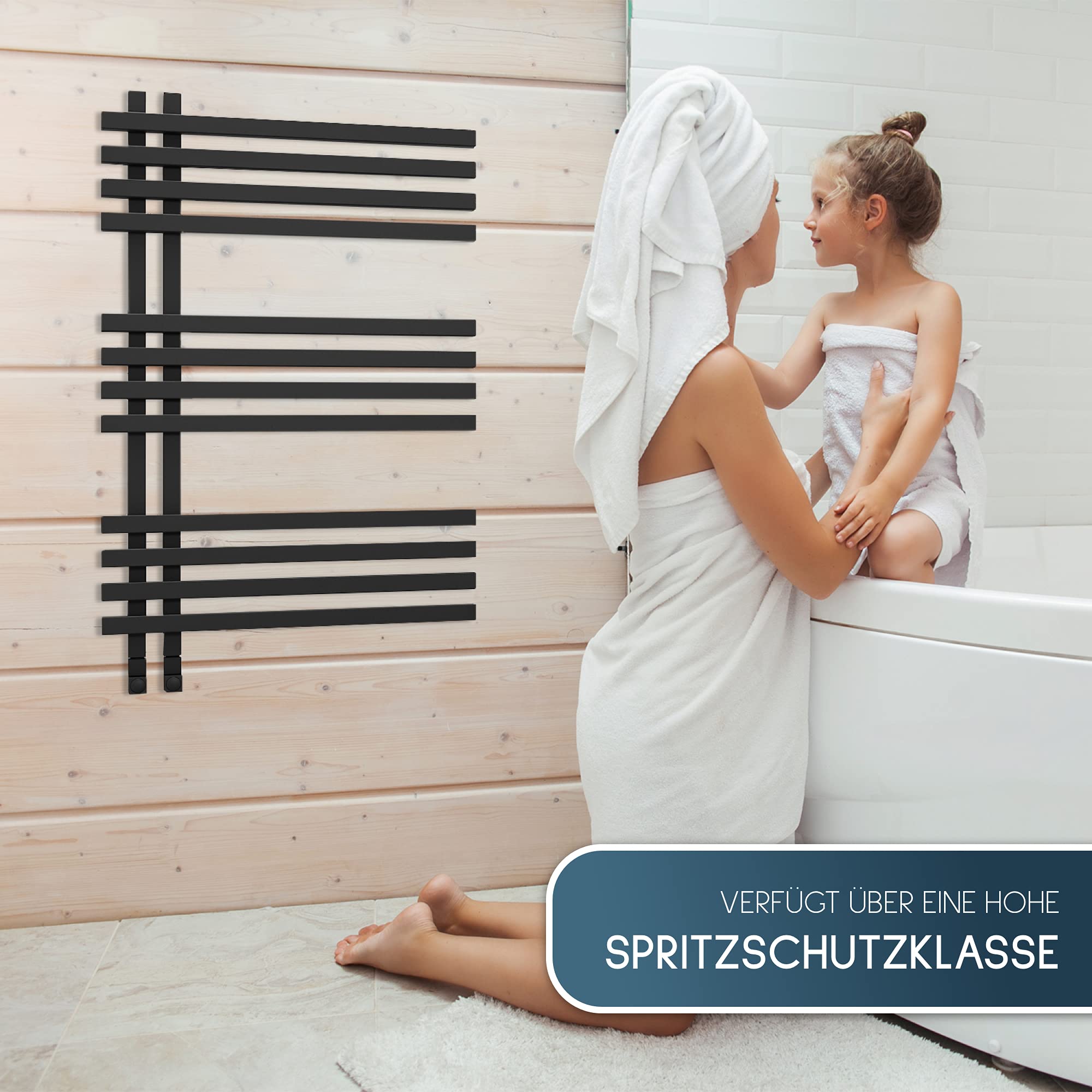 anapont Terra elektryczny grzejnik łazienkowy, czarny, funkcja timera, grzejnik na ręczniki, wyprodukowano w Niemczech