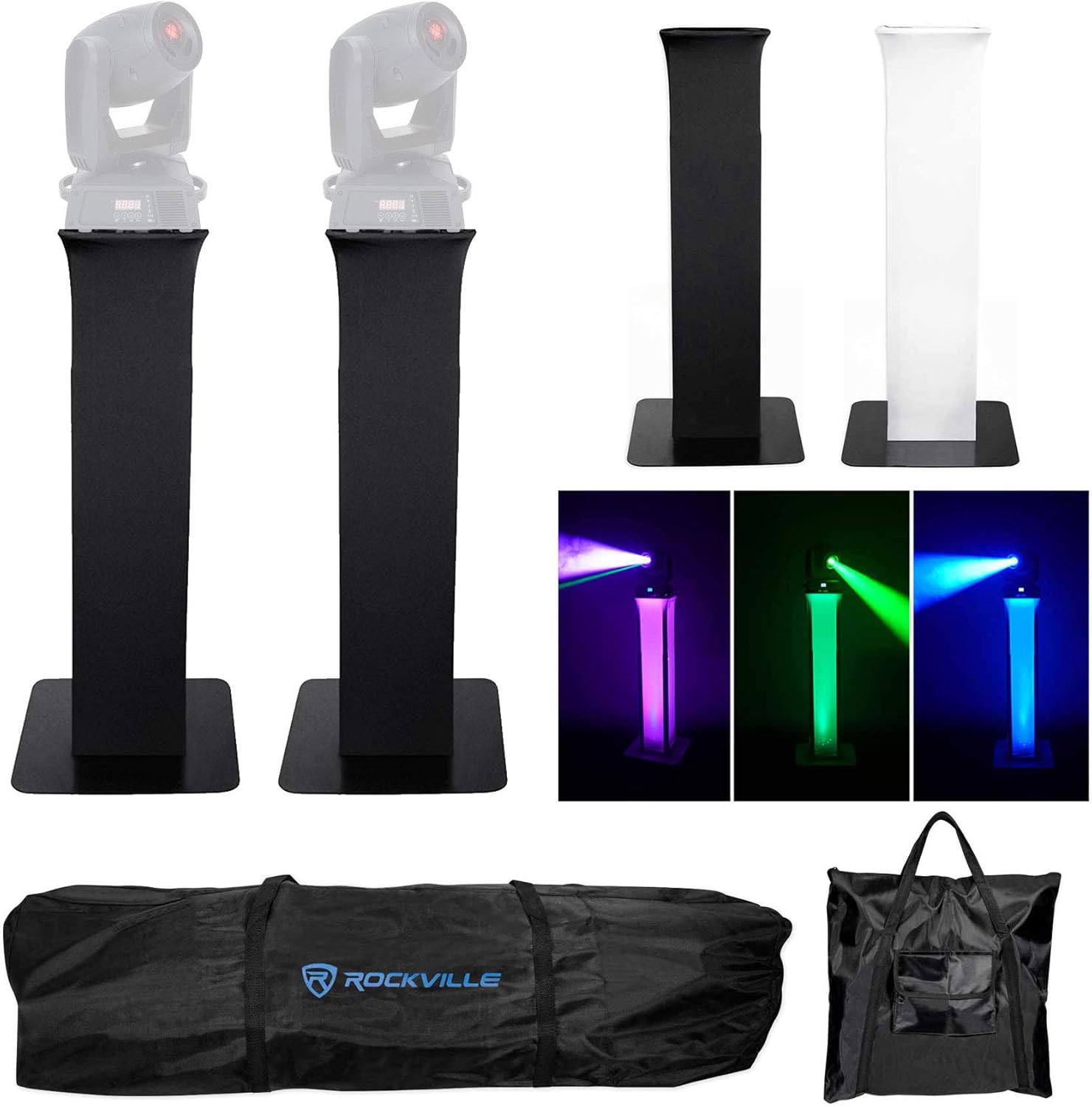 Rockville Bundle: (2) RTP32B Totem Stands+Black+White Scrims for 2 American DJ Vizi SPOT 5R Lights (2 Items)