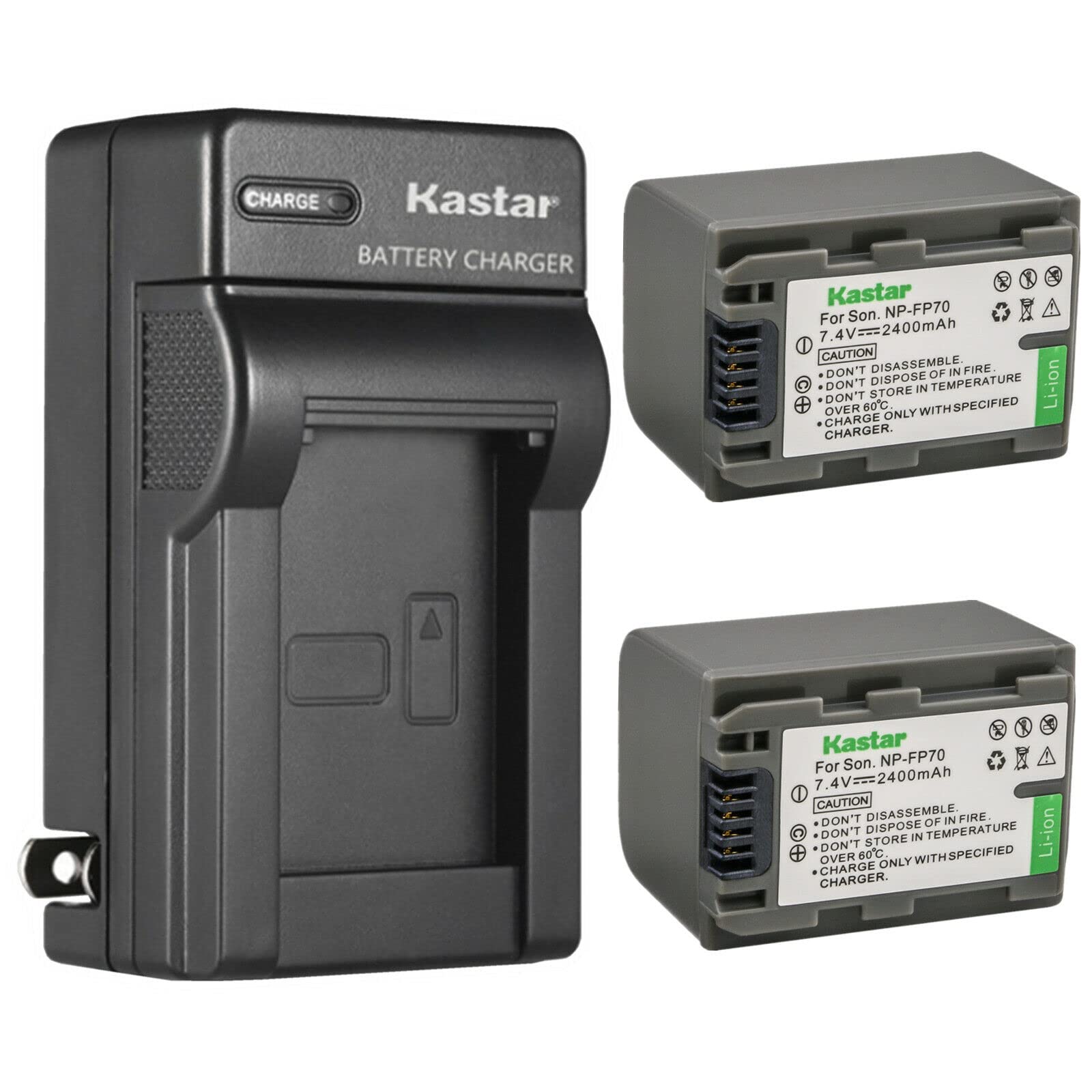 Kastar 2-Pack NP-FP70 / FP71 Battery and AC Wall Charger Replacement for Sony NP-FP50 NP-FP51, NP-FP60, NP-FP70 NP-FP71, NP-FP90 NP-FP91 Battery, Sony