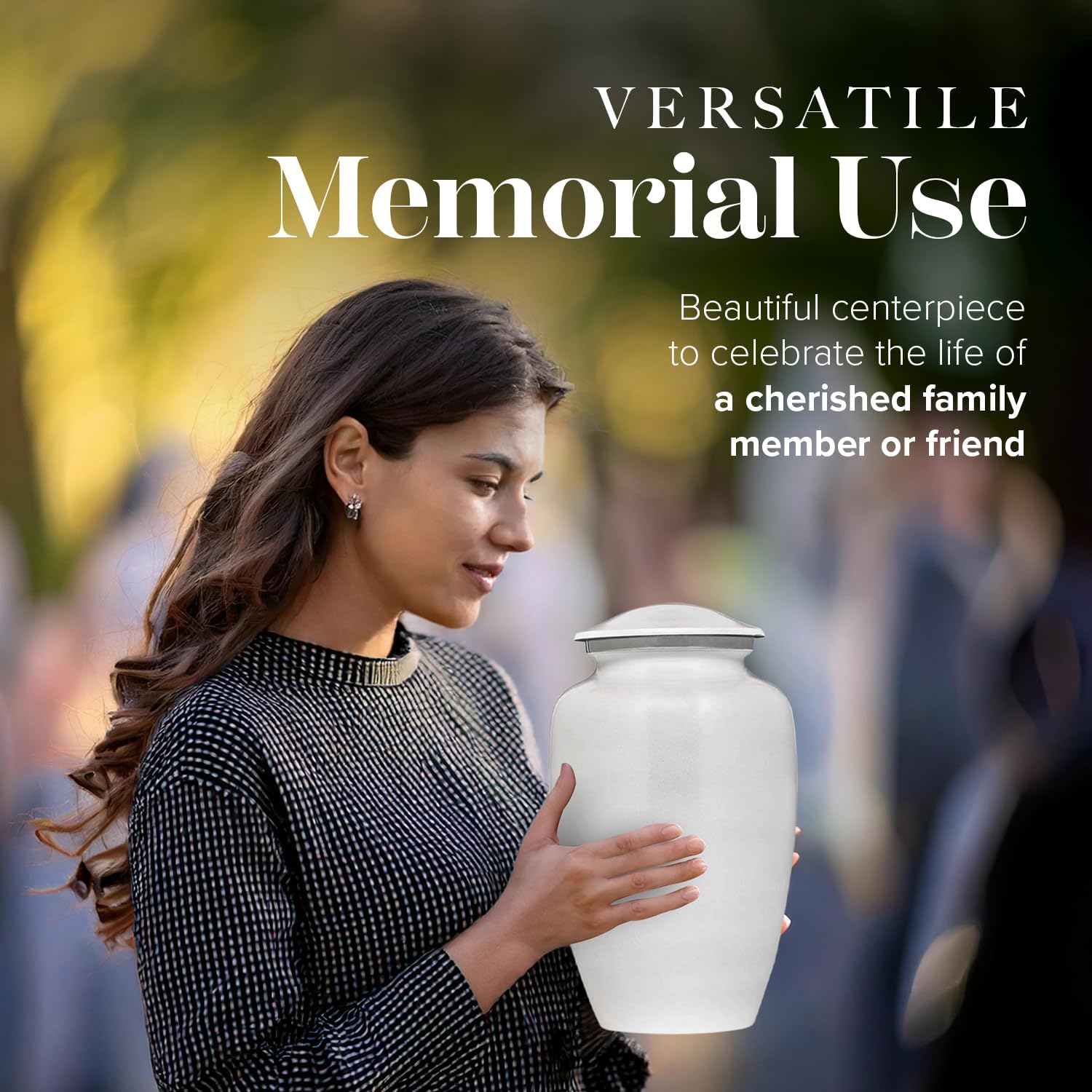 Eternal Harmony Large Urn for Ashes, Adult Male & Female Cremation Vase for Human Ashes, Secure Seal & Velvet Bag, Funeral Vase for Men & Women Up to 200 lbs, 7x11” (Large, C Pearl)