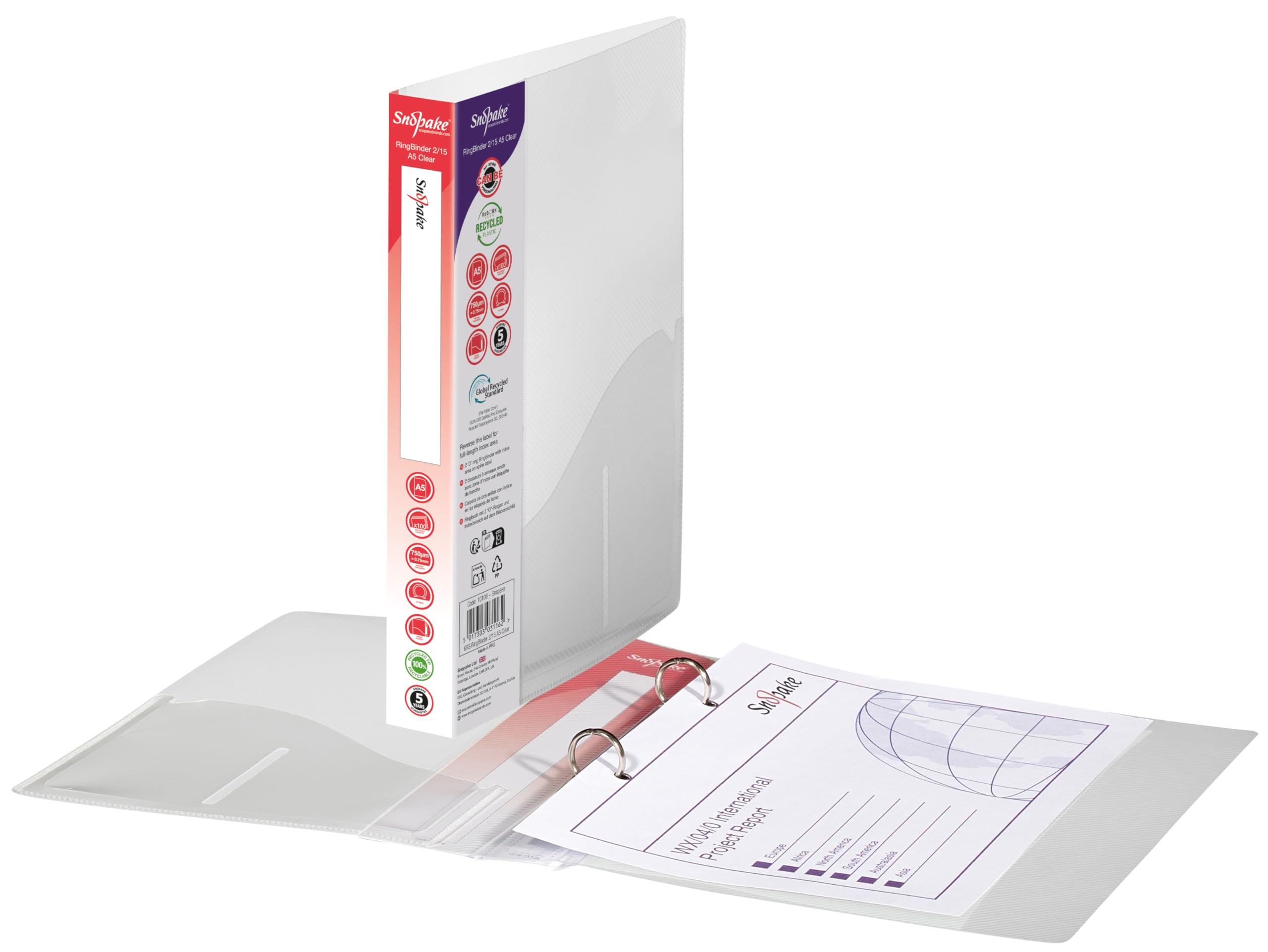 Snopake A5 2 O-Ring 15mm RingBinder - Clear [Pack of 10] Ref: 10108