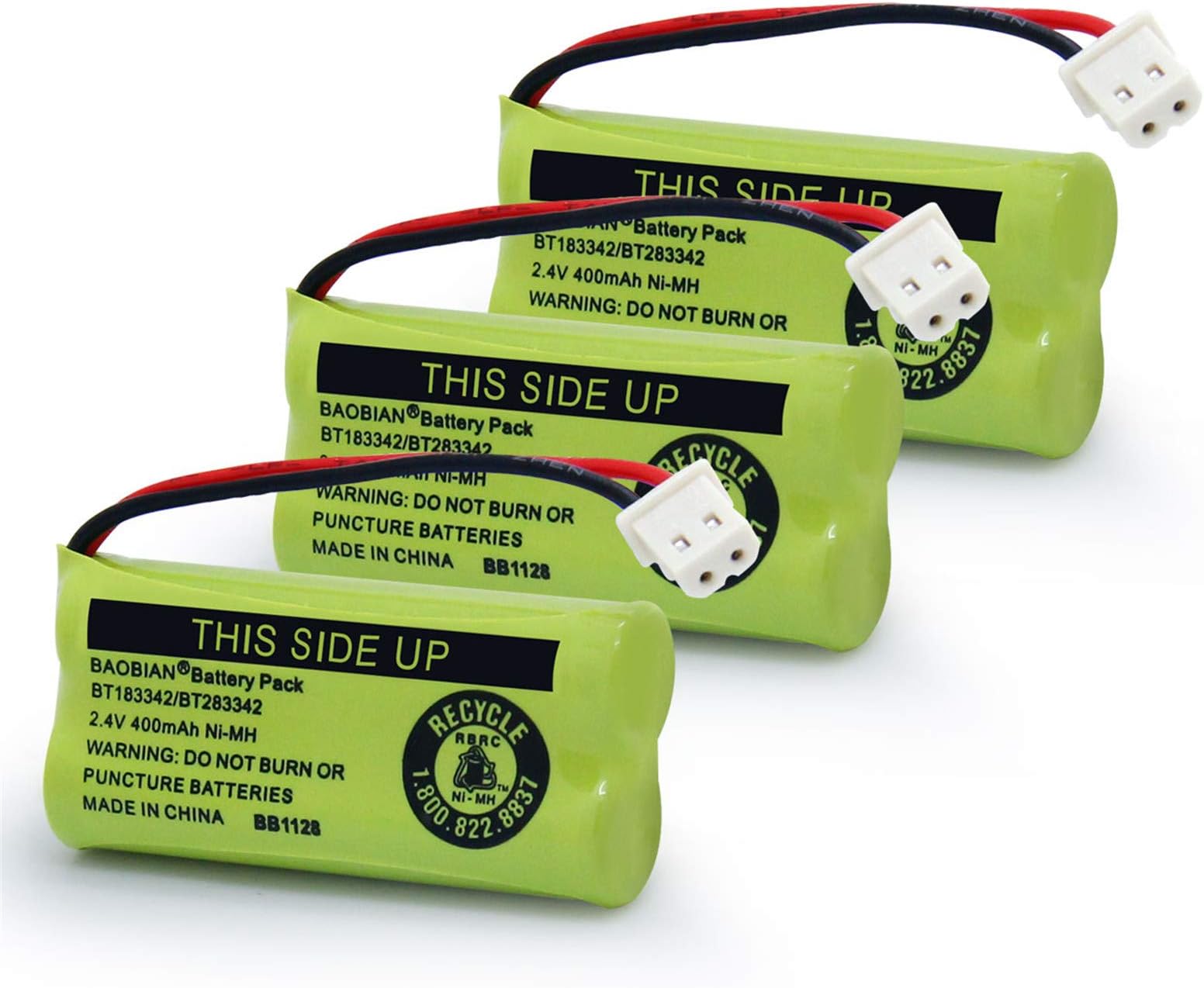 BT183342/BT283342 2.4V 400mAh Ni-MH BT166342/BT266342 BT162342/BT262342 Cordless Phone Pack CS6709 CS6609 CS6509 CS6409 EL52100 EL50003 (3 Pack)