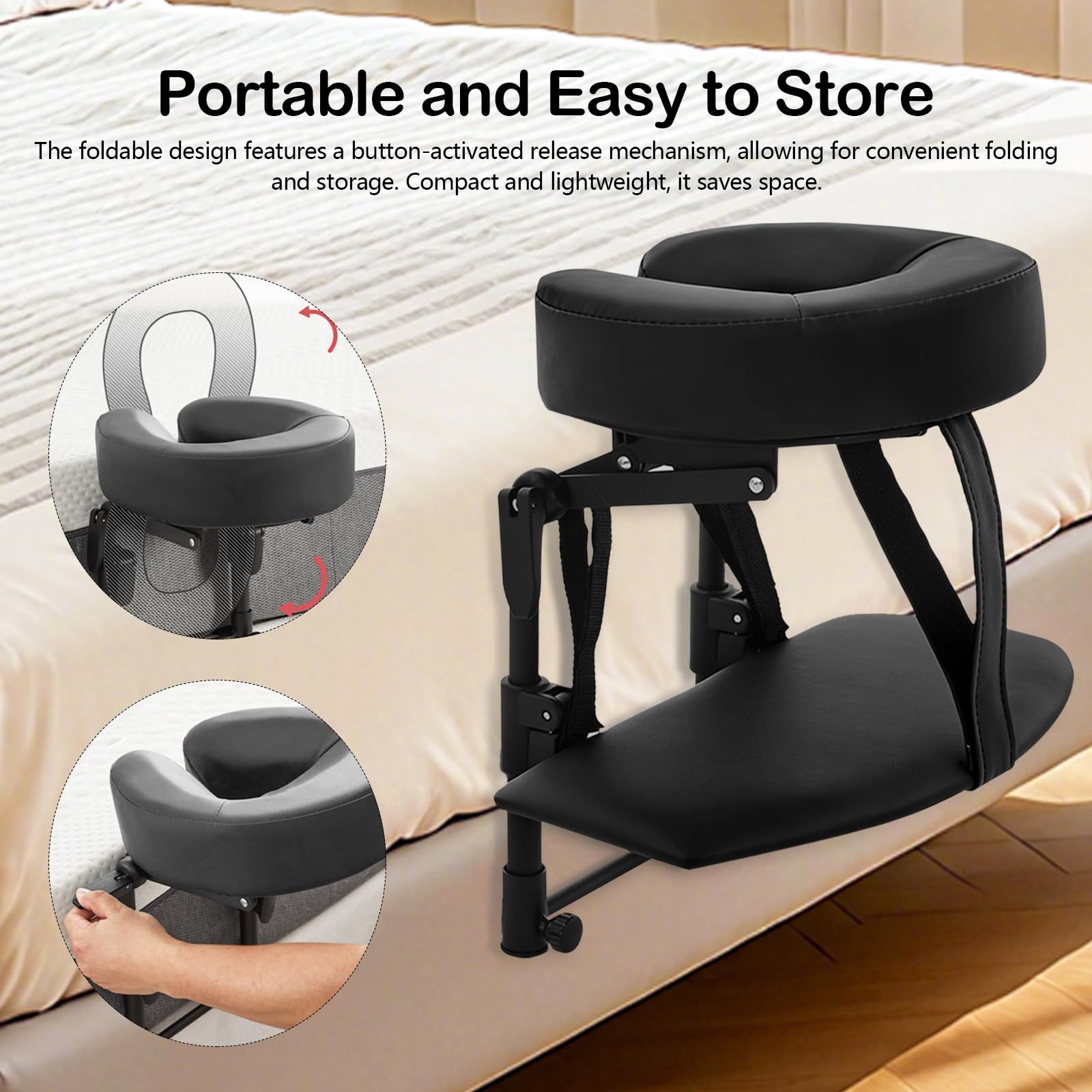 Reposacabezas Masaje Cama, Soporte Facial Ajustable con Cojín de Cara en U Ergonómico de Espuma con Memoria para Camilla Plegable