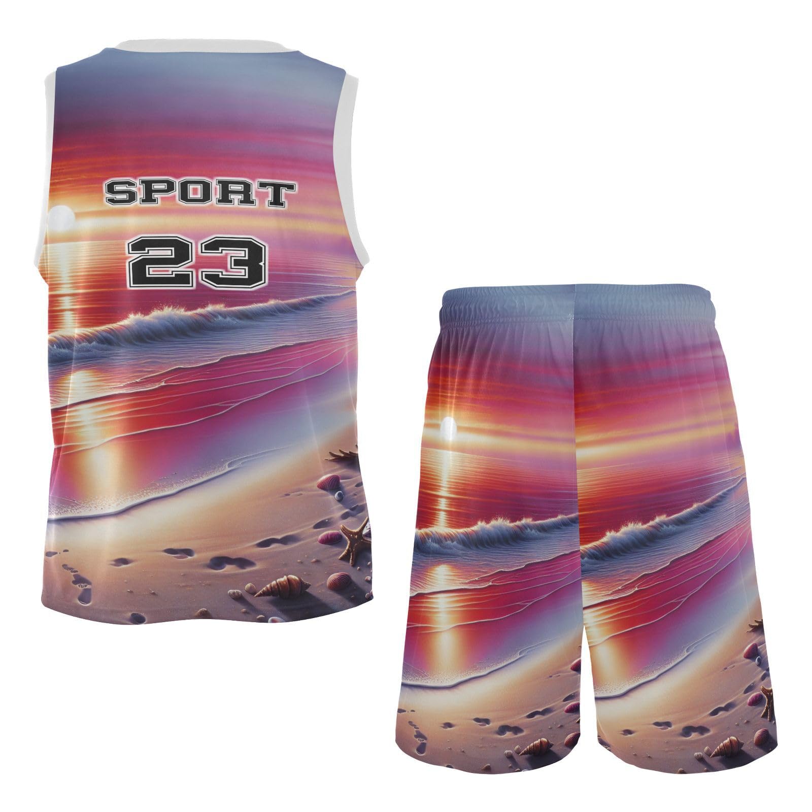 FLildon Beach Landscape Sunset Boys Basketball Jersey Set Tank Top Shorts Tracksuit Sport Training Suit for Kids, M