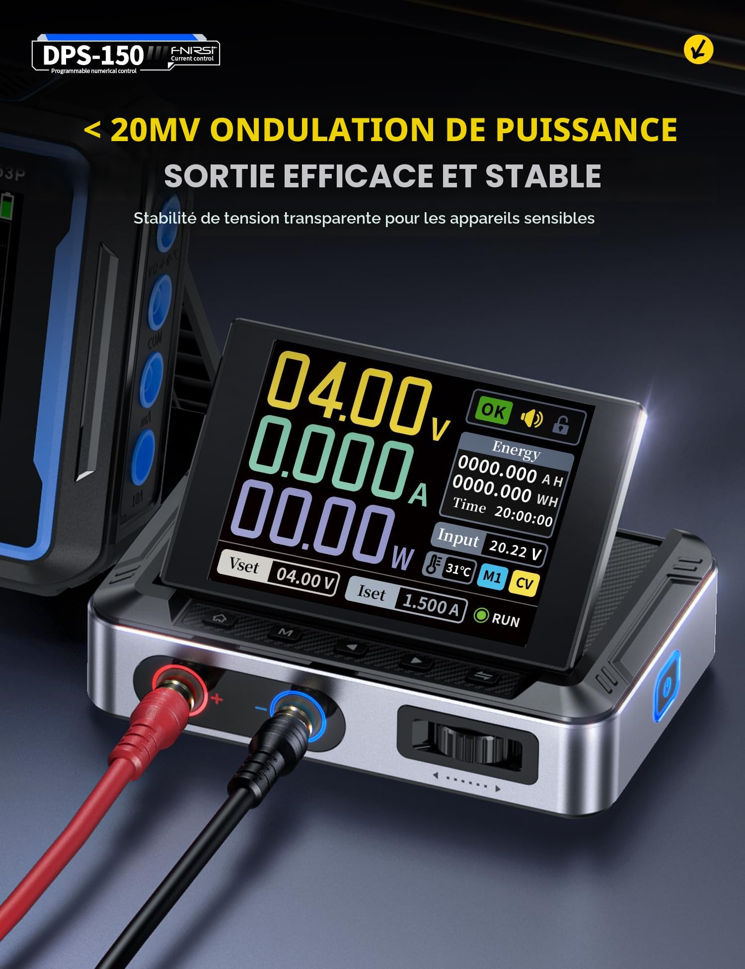 FNIRSI DPS-150 Alimentation CC Variable, 0-30 V 0-5 A, Alimentation CC CNC réglable avec écran IPS à 4 Chiffres, ondulation de Puissance <20 mV, entrée PD/QC/DC, Alimentation à découpage régulée