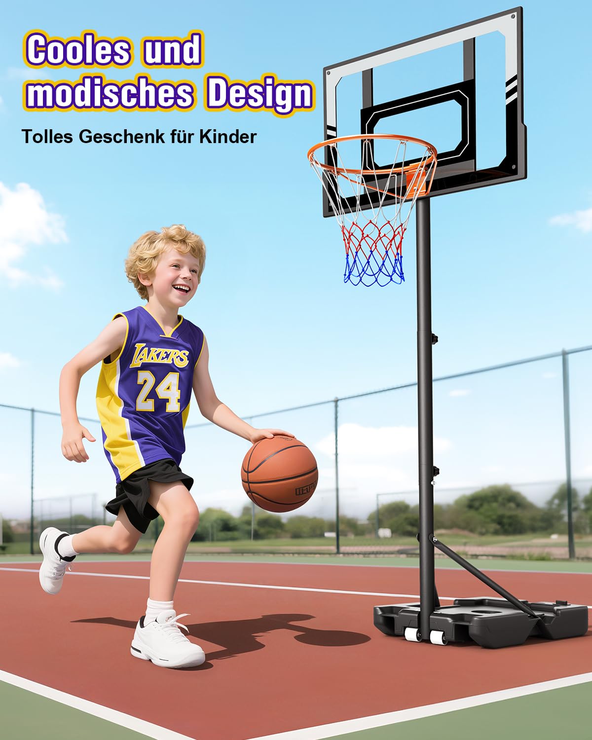 Dripex Basketballkorb Outdoor Kinder, 107-213 cm höhenverstellbar mit Rollen