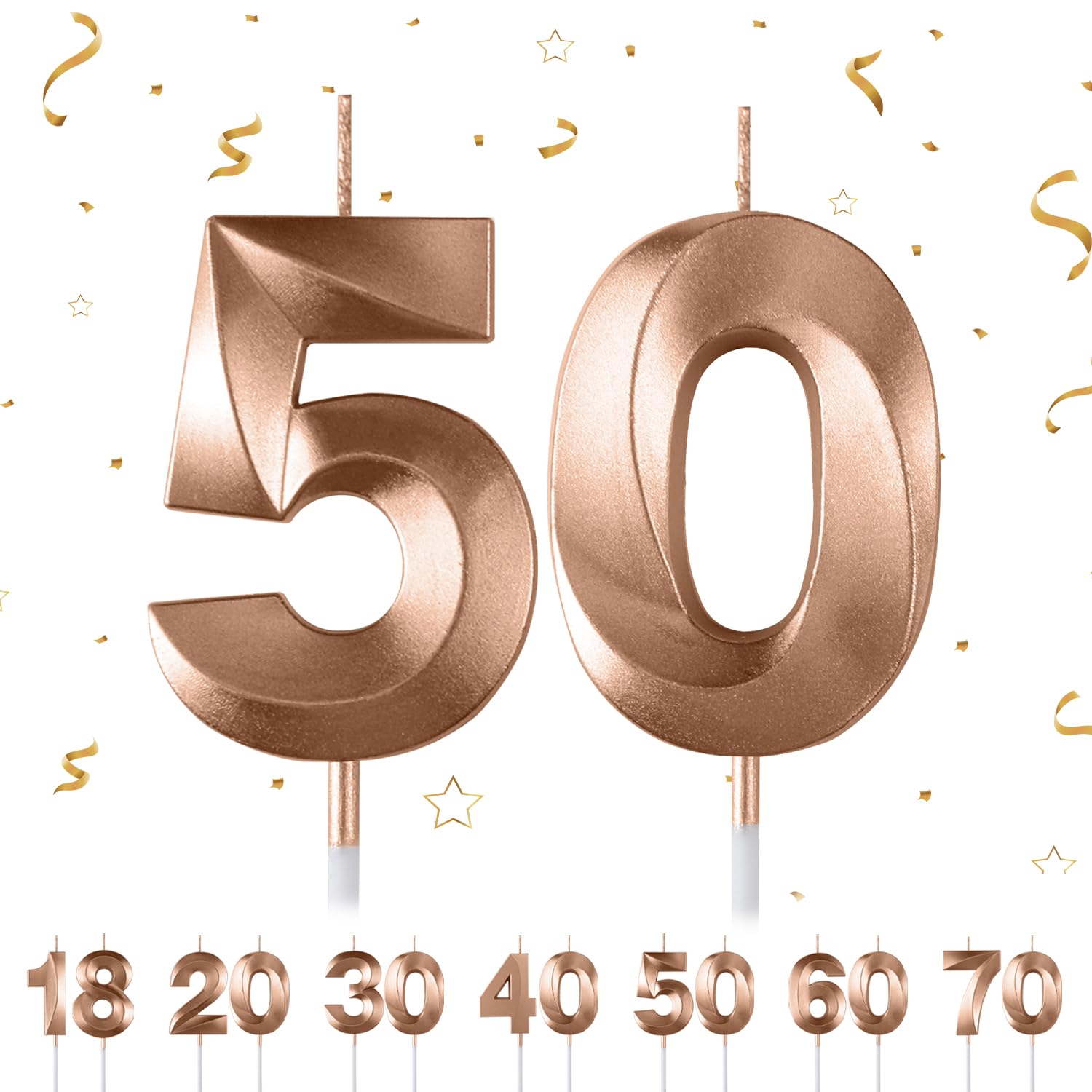 Maclunar Champagne 3D R Number 50 Candle - 50Th Birthday Candle Topper For Party Cake Decorations