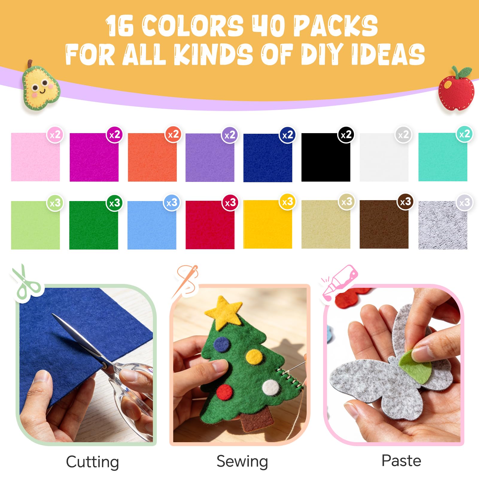 Moinkerin 40 Fogli Feltro Colorato 30x20 Cm Per Lavoretti Fai Da Te - 5 Colori, Spessore 1mm
