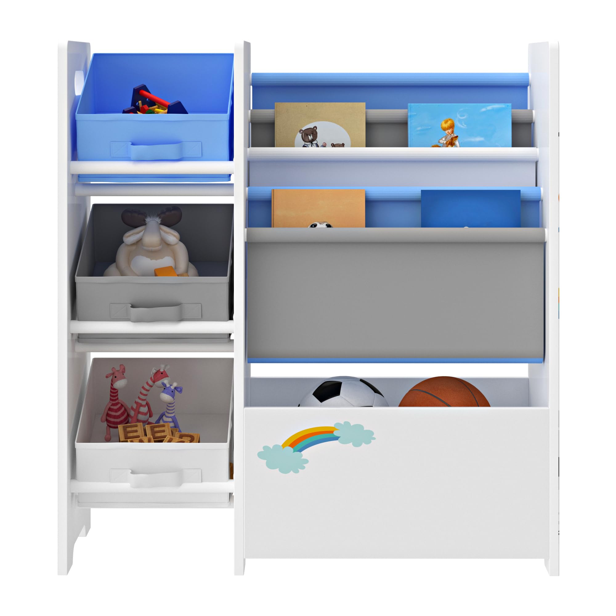 en.casa] Kinderboekenkast Orust kinderrek met motief speelgoedkast 97,5x82,5x29,5 cm met 4 opbergdozen eenhoornmotief