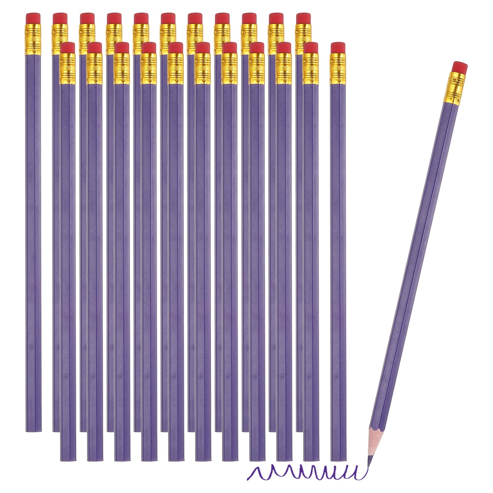 PATIKIL Erasable Colored Pencils, 24 Pcs Oil Color Pencils with Erasers Hexagonal Rod Wooden Colored Pencils for Tests Marking Grading Art Painting, Purple