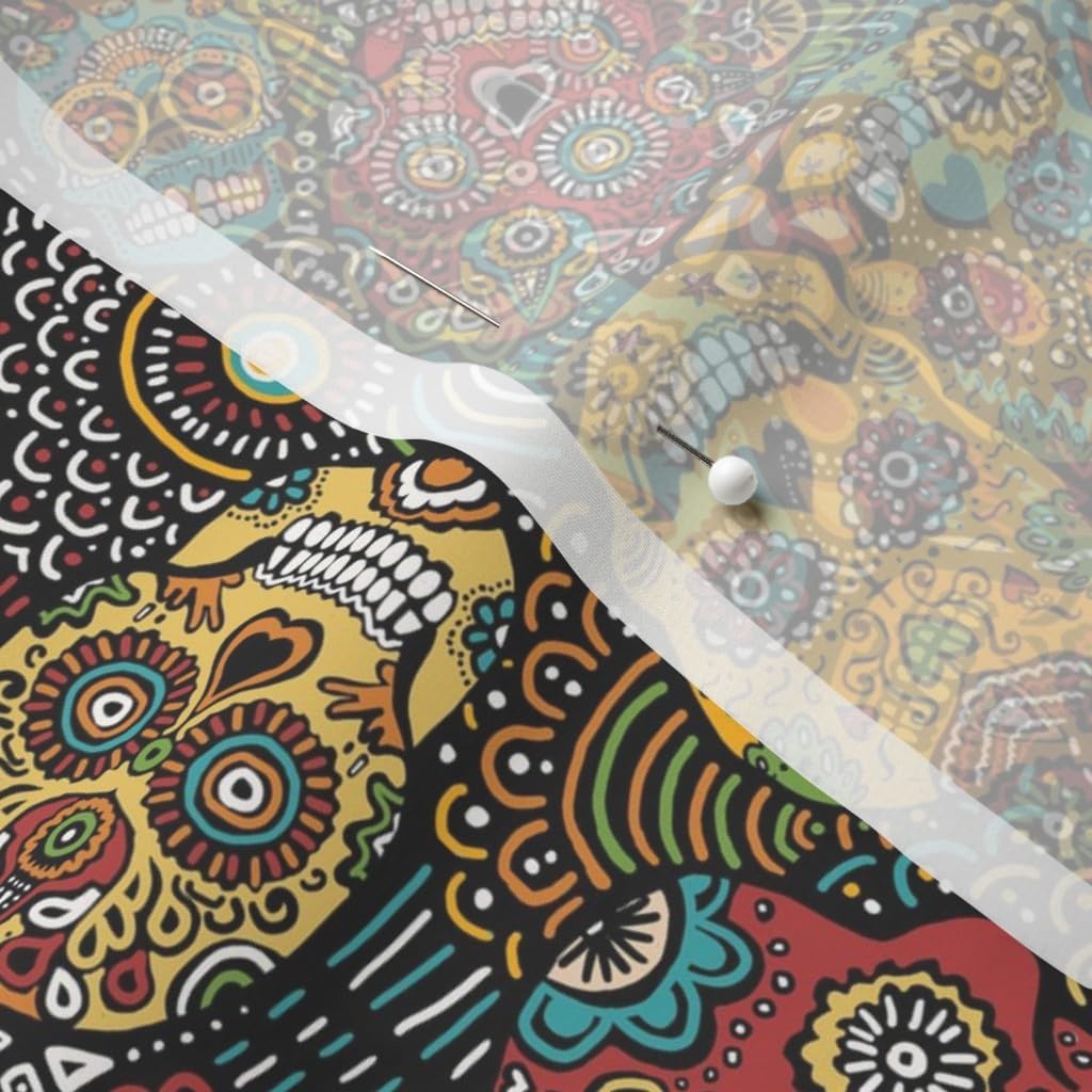 Spoonflower Fabric - Sugar Skulls, Mexican, Festive, Mexico, Day of The Dead, Calavares, Printed on Chiffon Fabric by The Yard - Sewing Fashion Apparel Dresses Home Decor