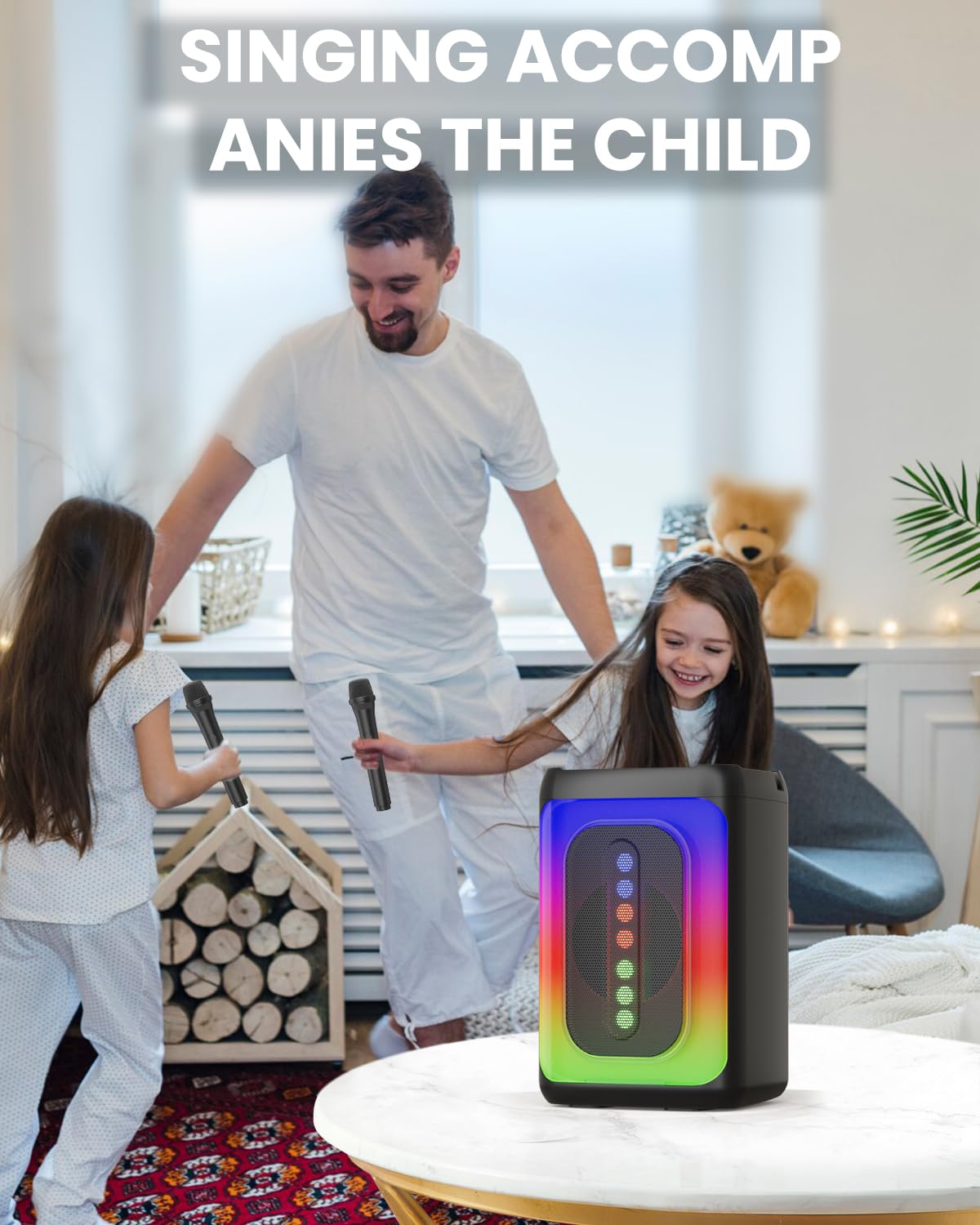 Ankuka Machine Karaoké avec 2 Microphones, Enceinte Bluetooth Portable avec Lumières LED TF/USB, FM, Aux, TWS pour Fête et Adultes, Cadeau pour Amis et Famille (Noir)