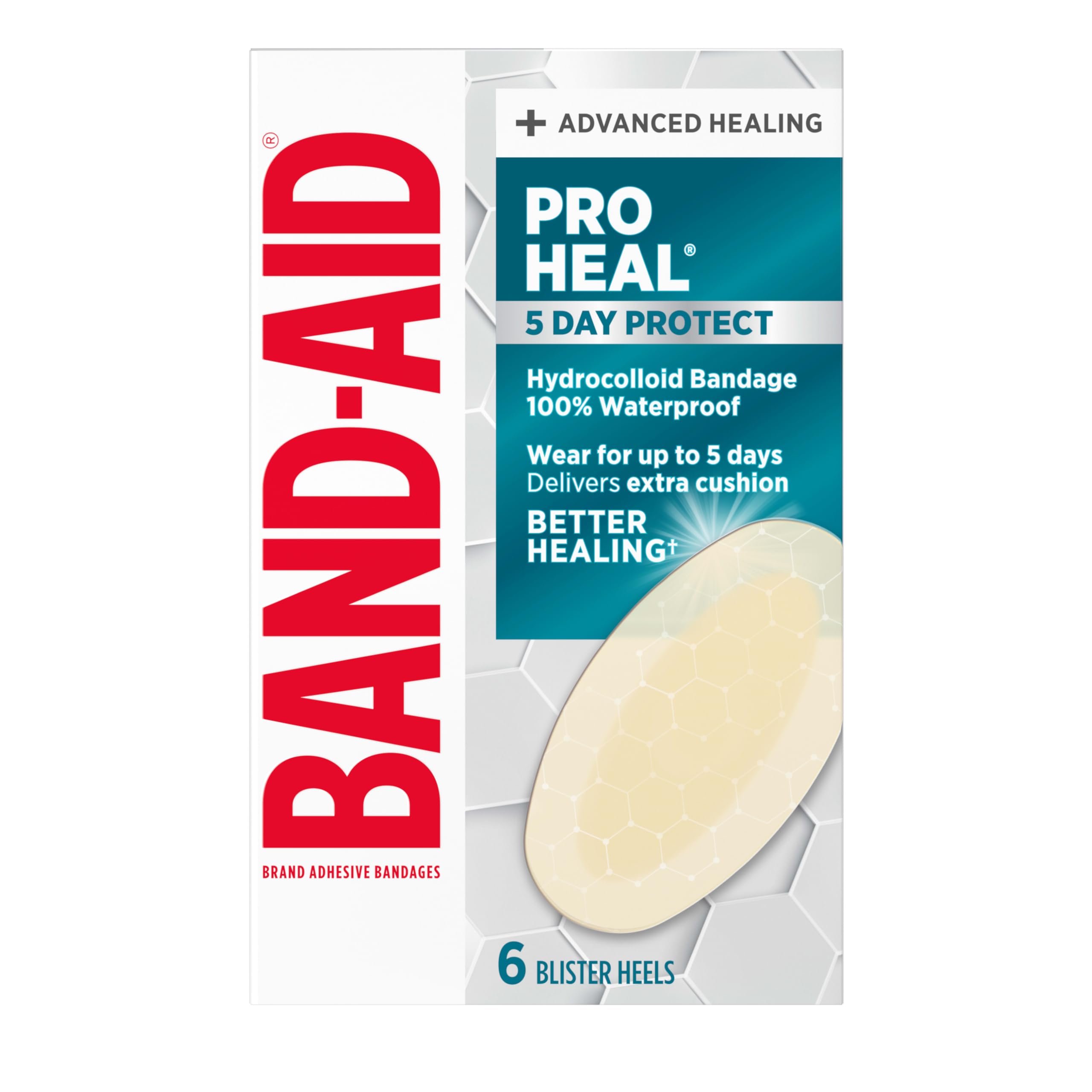 BAND-AID Brand Pro Heal 5 Day Protect Hydrocolloid Blister Bandages, 6 Ct Blister / Heel
