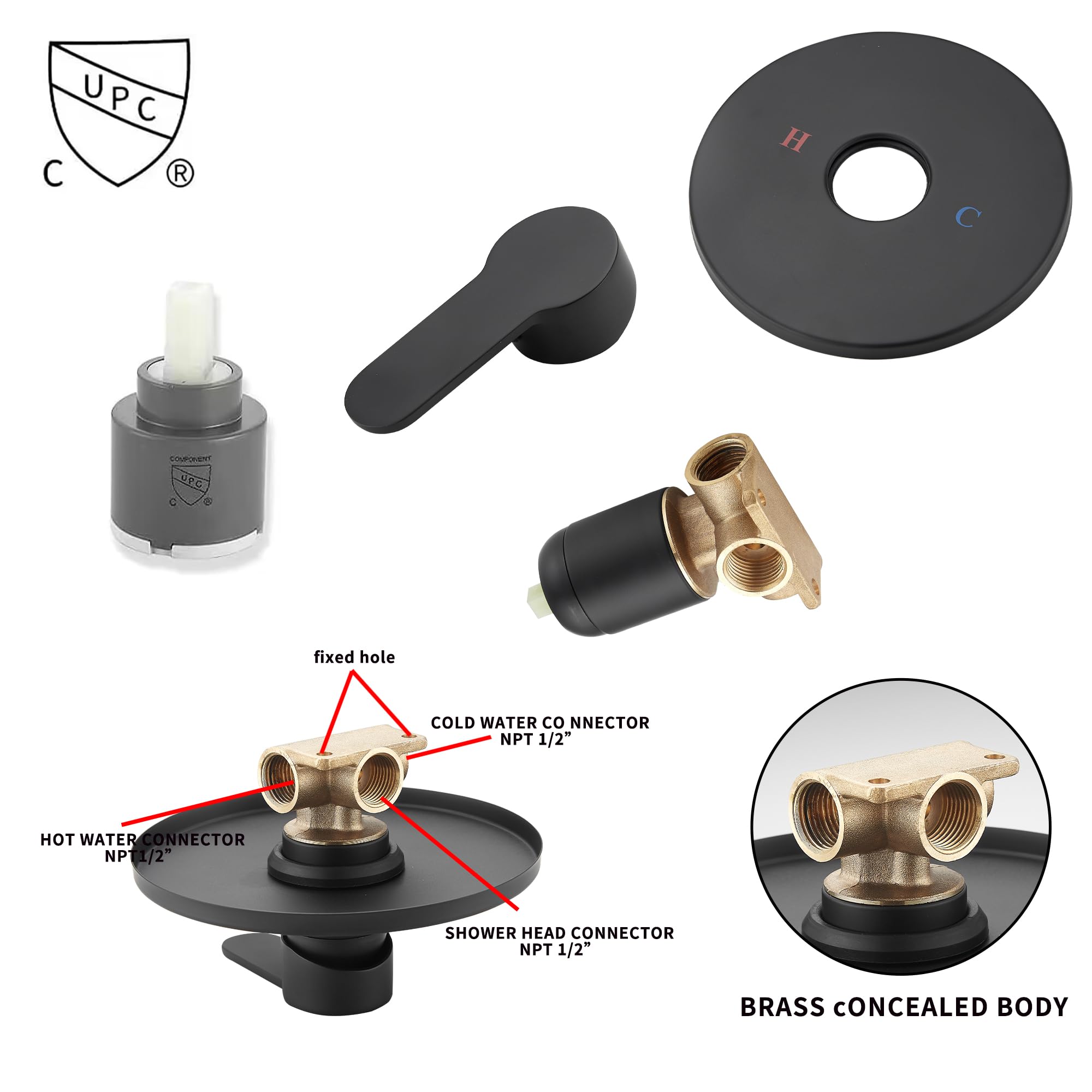 Matte Black Shower Faucet GGStudy Single Function Shower Trim Kit with Rough-in Valve Shower Set Bath Rainfall Shower Faucet System 8inch Round Stainless Steel Metal Shower Head