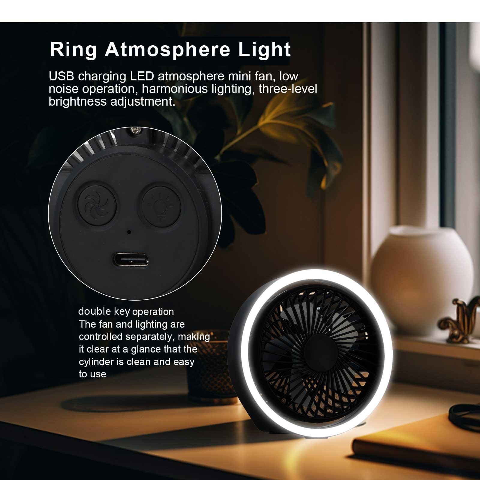 Mini Ventilateur De Bureau USB Rechargeable 1800mAh - 3 Vitesses Silencieux Rose