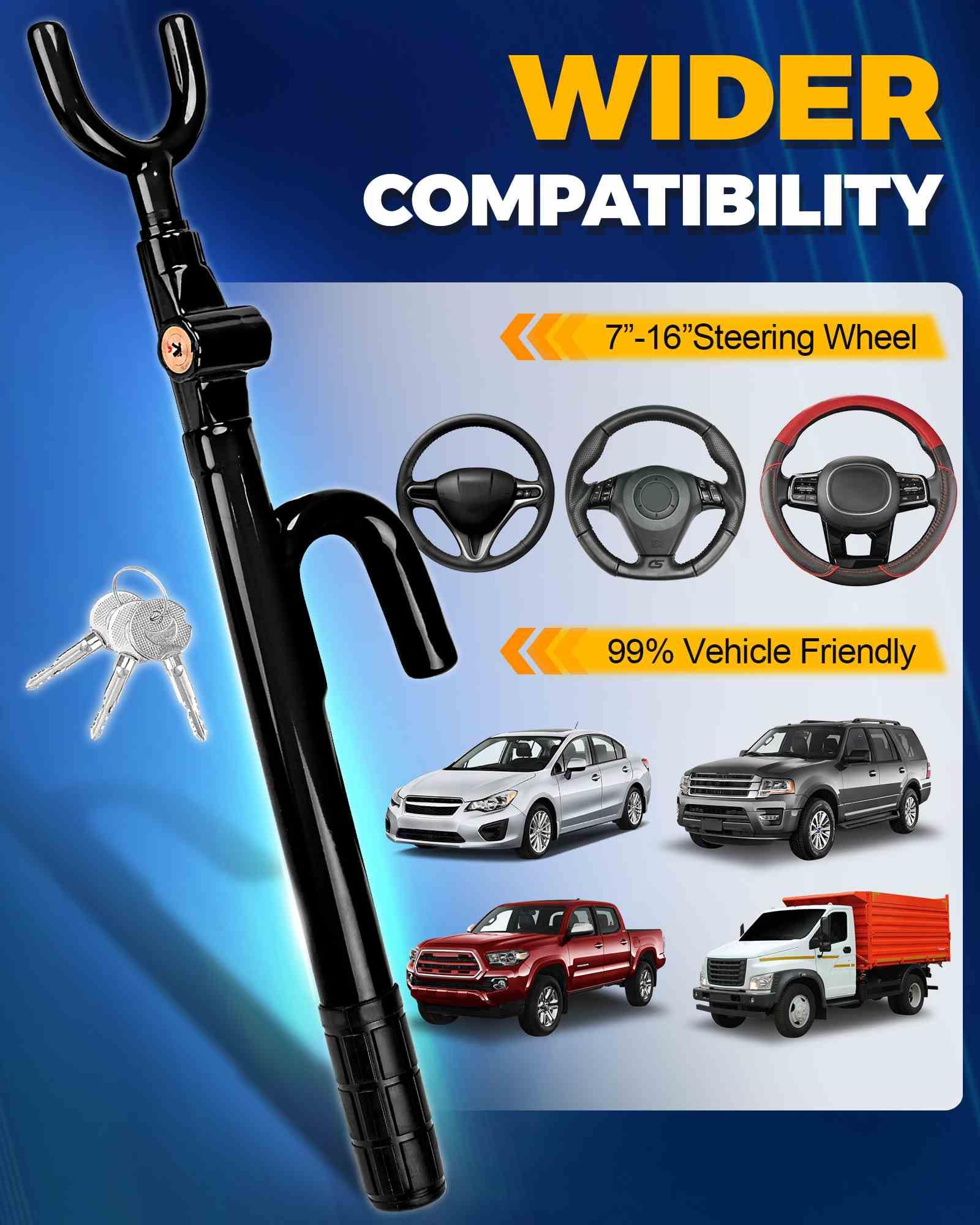 Tevlaphee Steering Wheel Lock Anti-Theft Device Security Car Lock Anti Theft Car Device Visible Antitheft Locking Devices Adjustable Car Wheel Lock for Cars with 3 Keys (Black)